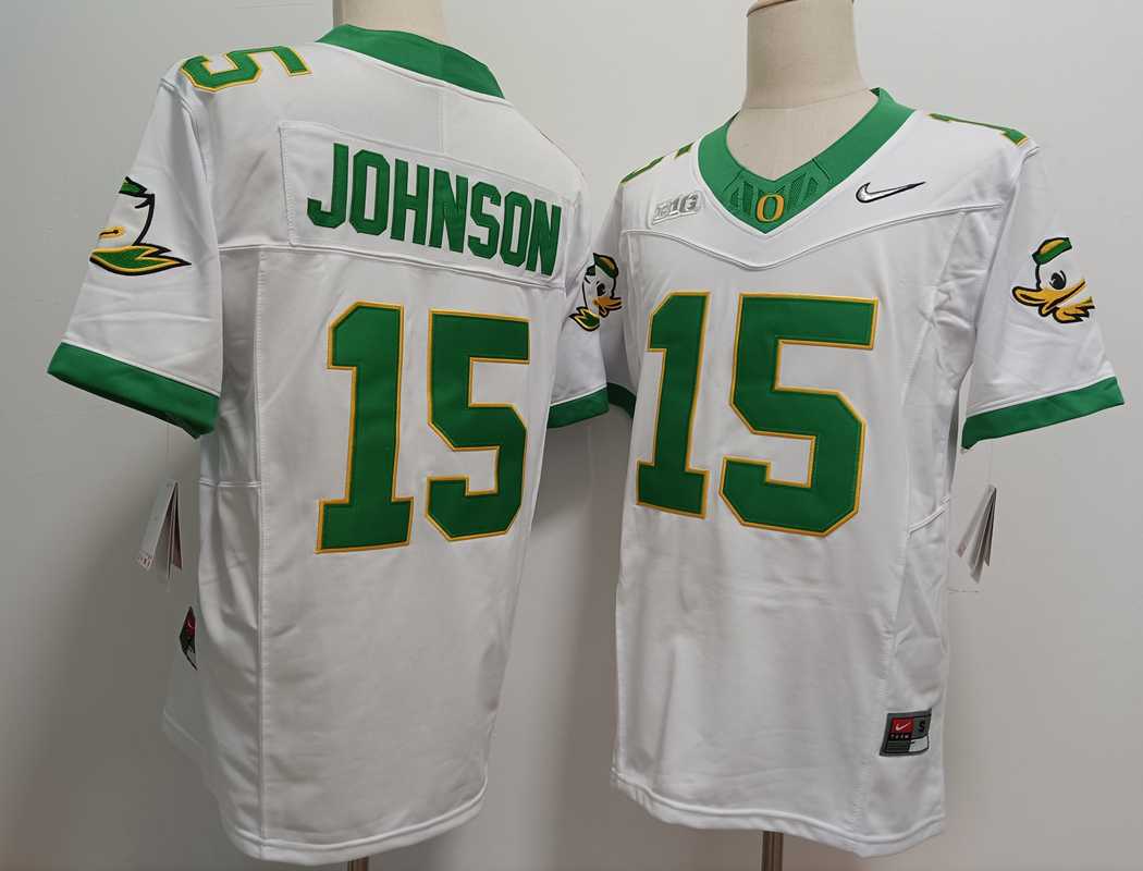 Mens Oregon Ducks #15 Tez Johnson White 2024 FUSE College Football Jersey